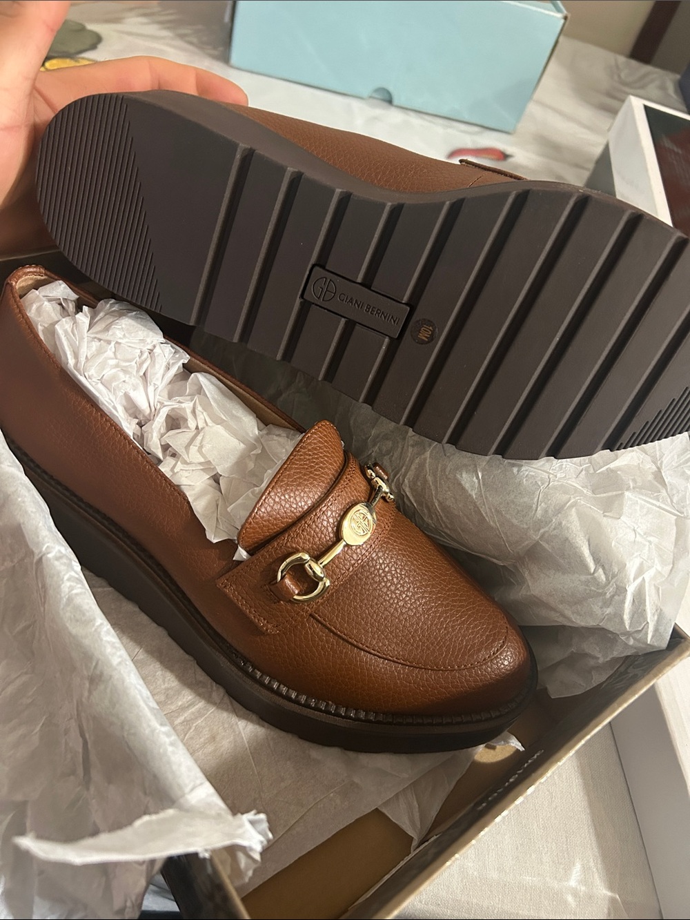 Giani Bernini women’s Chestnut Brown Pebble Leather Bit Loafers
